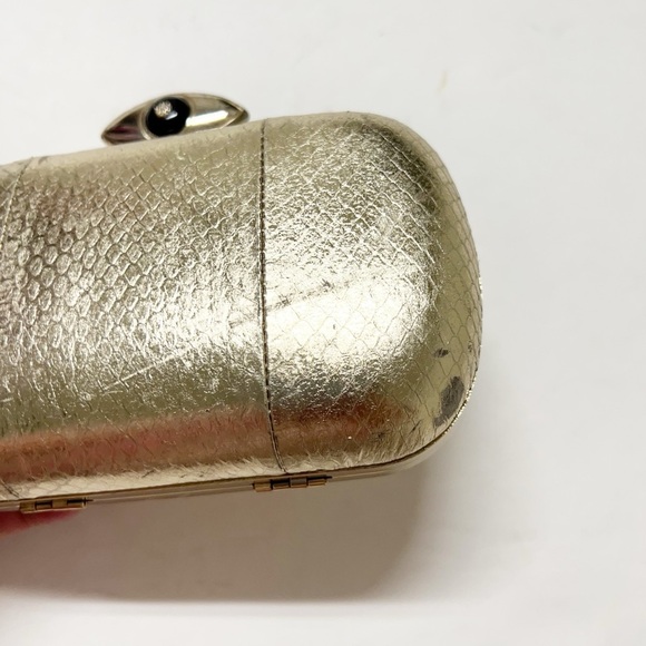 Diane Von Furstenberg Womens Metallic Gold Snakeskin Evil Eye Minaudiere Clutch - Picture 4 of 10